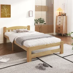 Enfant Okwish Lit simple pour enfant 90x200 cm - Lit classique avec tête de lit et sommier à lattes - Pin - Sans matelas - Naturel