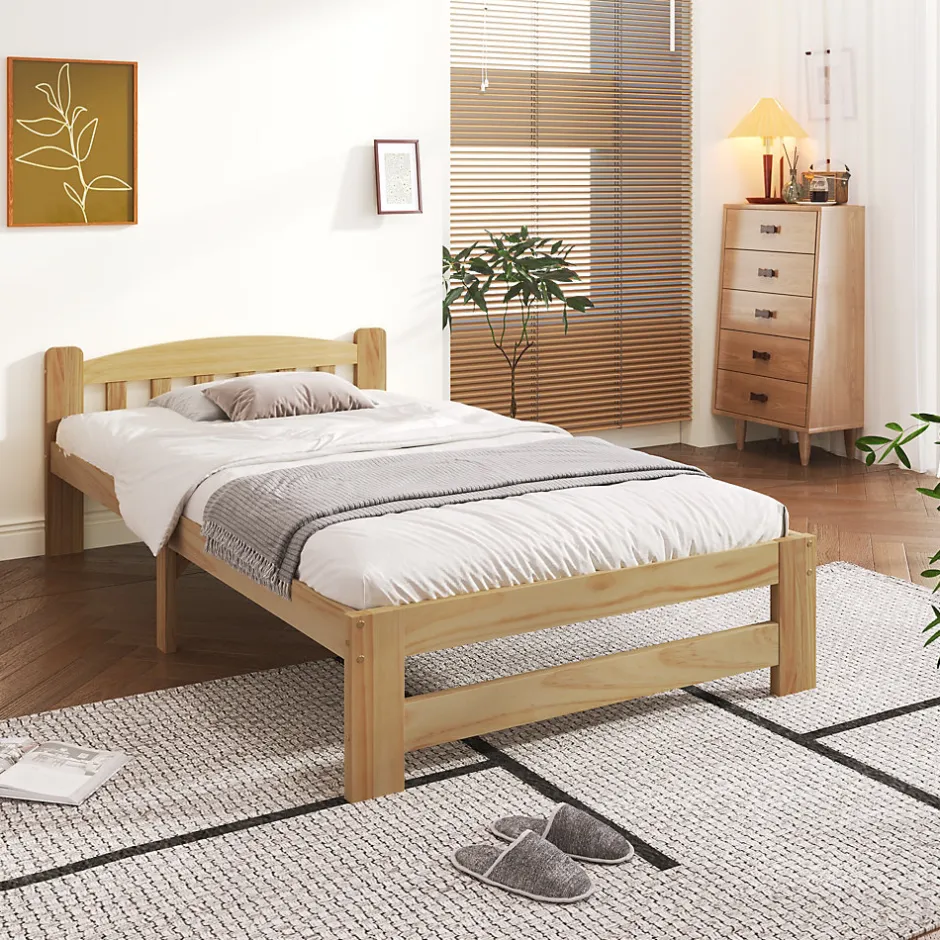 Enfant Okwish Lit simple pour enfant 90x200 cm - Lit classique avec tête de lit et sommier à lattes - Pin - Sans matelas - Naturel