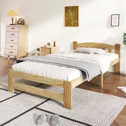Enfant Okwish Lit simple pour enfant 90x200 cm - Lit classique avec tête de lit et sommier à lattes - Pin - Sans matelas - Naturel