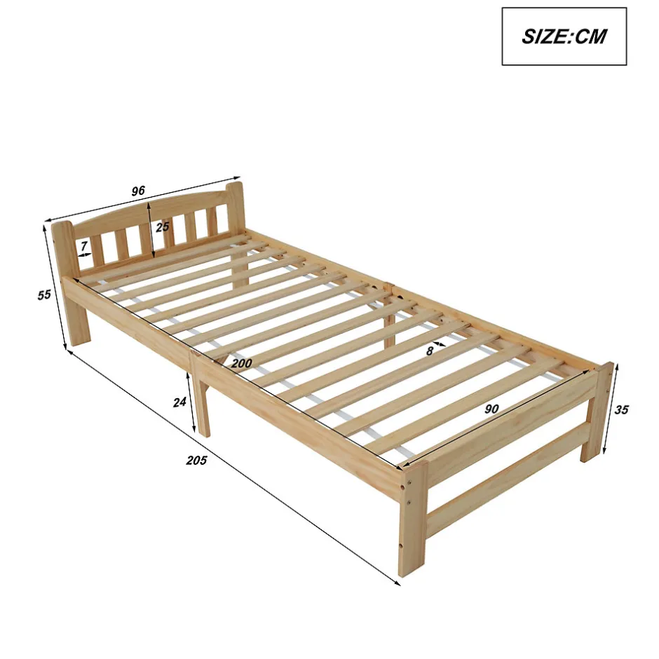 Enfant Okwish Lit simple pour enfant 90x200 cm - Lit classique avec tête de lit et sommier à lattes - Pin - Sans matelas - Naturel