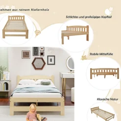Enfant Okwish Lit simple pour enfant 90x200 cm - Lit classique avec tête de lit et sommier à lattes - Pin - Sans matelas - Naturel