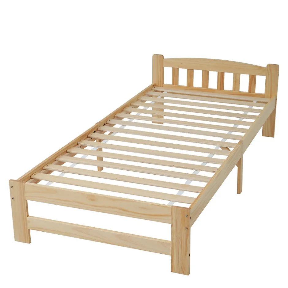 Enfant Okwish Lit simple pour enfant 90x200 cm - Lit classique avec tête de lit et sommier à lattes - Pin - Sans matelas - Naturel