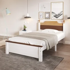 Enfant Okwish Lit simple pour enfant 90x200 cm - Lit avec tête et pied de lit - Pin + MDF - Sans matelas - Blanc