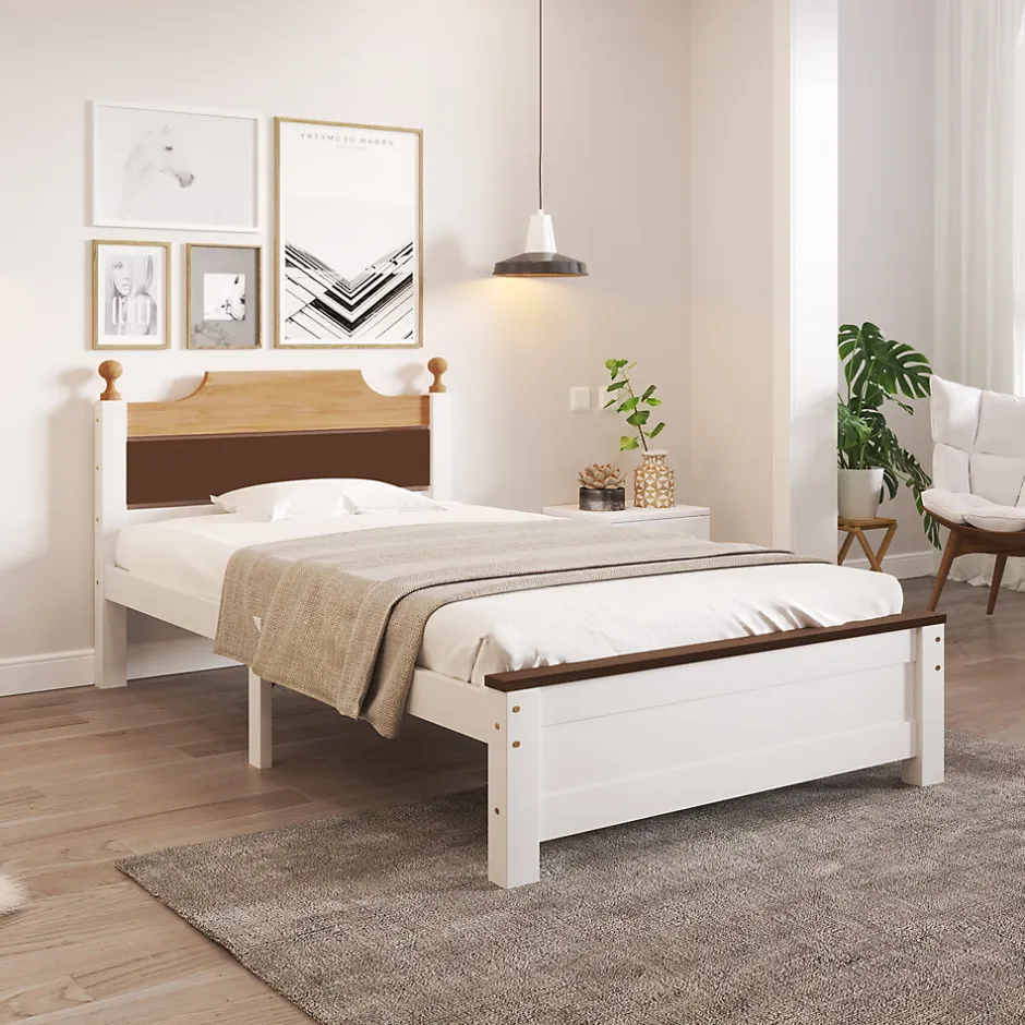 Enfant Okwish Lit simple pour enfant 90x200 cm - Lit avec tête et pied de lit - Pin + MDF - Sans matelas - Blanc