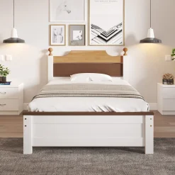 Enfant Okwish Lit simple pour enfant 90x200 cm - Lit avec tête et pied de lit - Pin + MDF - Sans matelas - Blanc