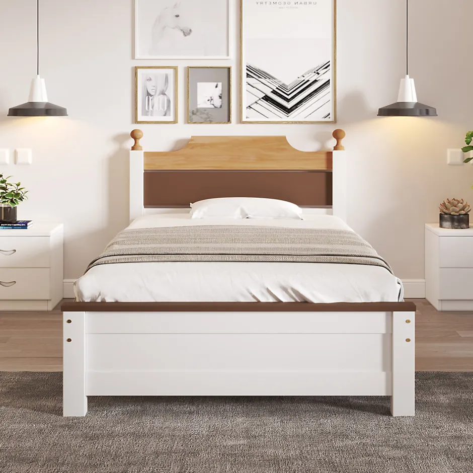 Enfant Okwish Lit simple pour enfant 90x200 cm - Lit avec tête et pied de lit - Pin + MDF - Sans matelas - Blanc