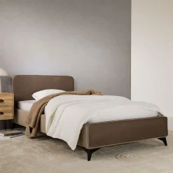 Idimex Lit simple RAVELLO 90 x 190 cm, revêtement en tissu - Grège