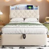 Redom Lit simple rembourré 90 sur 200 en velours avec LED port USB et rangement multifonctionnel couleur beige Best
