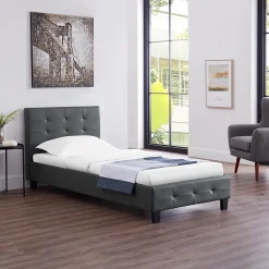 Idimex Lit simple REVE, 90 x 190 cm, capitonné avec sommier, revêtement synthétique gris