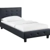 Idimex Lit simple REVE, 90 x 190 cm, capitonné avec sommier, revêtement synthétique noir