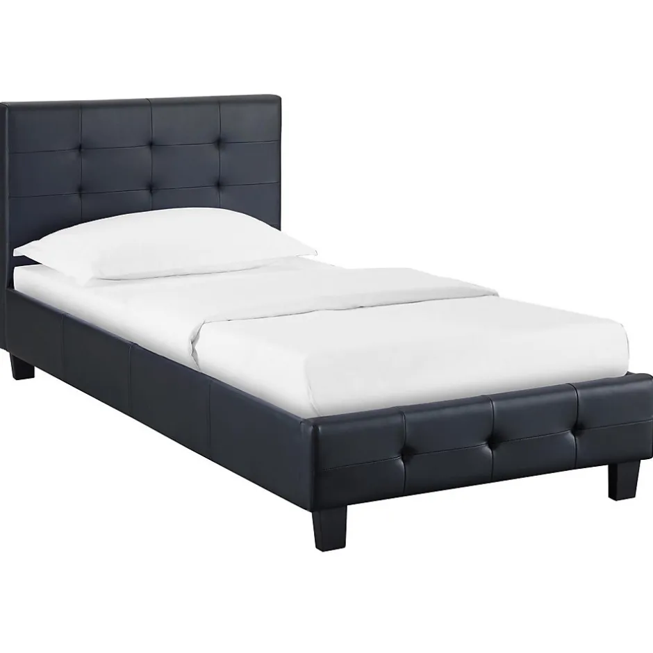 Idimex Lit simple REVE, 90 x 190 cm, capitonné avec sommier, revêtement synthétique noir