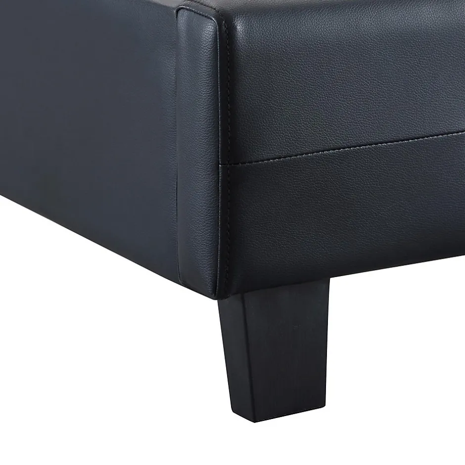 Idimex Lit simple REVE, 90 x 190 cm, capitonné avec sommier, revêtement synthétique noir