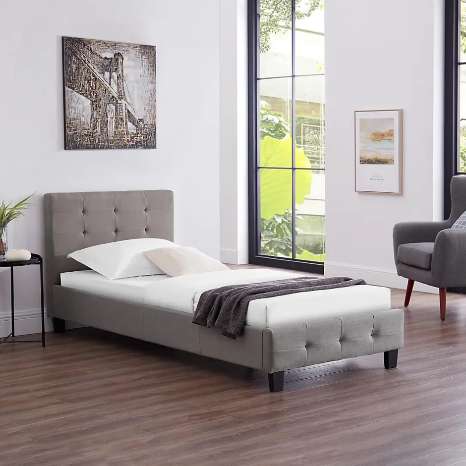 Idimex Lit simple REVE, 90 x 190 cm, capitonné avec sommier, revêtement en tissu gris Sale