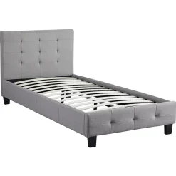 Idimex Lit simple REVE, 90 x 190 cm, capitonné avec sommier, revêtement en tissu gris Sale