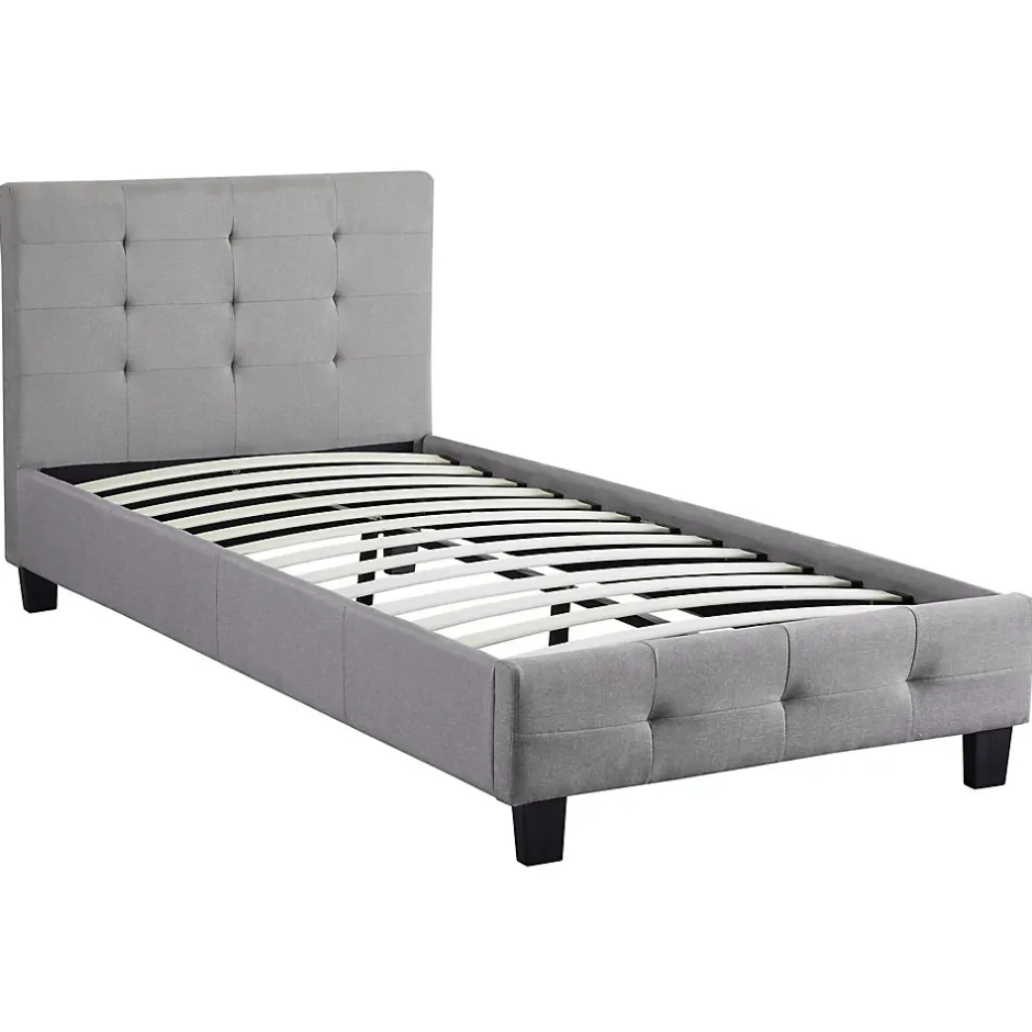 Idimex Lit simple REVE, 90 x 190 cm, capitonné avec sommier, revêtement en tissu gris Sale