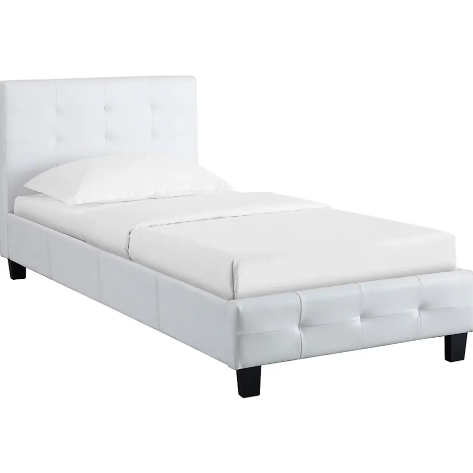 Idimex Lit simple REVE, 90 x 190 cm, capitonné avec sommier, revêtement synthétique blanc Sale