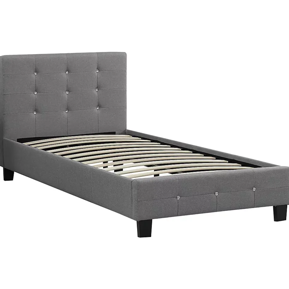 Idimex Lit simple TICO, 90 x 190 cm, capitonné avec sommier, revêtement en tissu gris Outlet