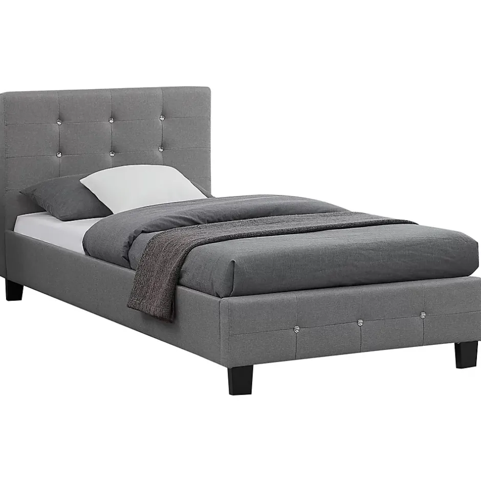 Idimex Lit simple TICO, 90 x 190 cm, capitonné avec sommier, revêtement en tissu gris Outlet