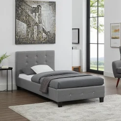 Idimex Lit simple TICO, 90 x 190 cm, capitonné avec sommier, revêtement en tissu gris Outlet