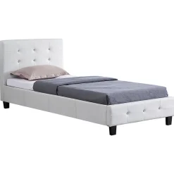 Idimex Lit simple TICO, 90 x 190 cm, capitonné avec sommier, revêtement synthétique blanc