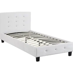 Idimex Lit simple TICO, 90 x 190 cm, capitonné avec sommier, revêtement synthétique blanc