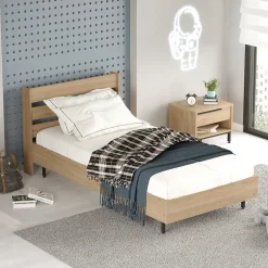 [En.Casa] Lit simple Vesanto 100 x 200 cm effet chêne noir en.casa
