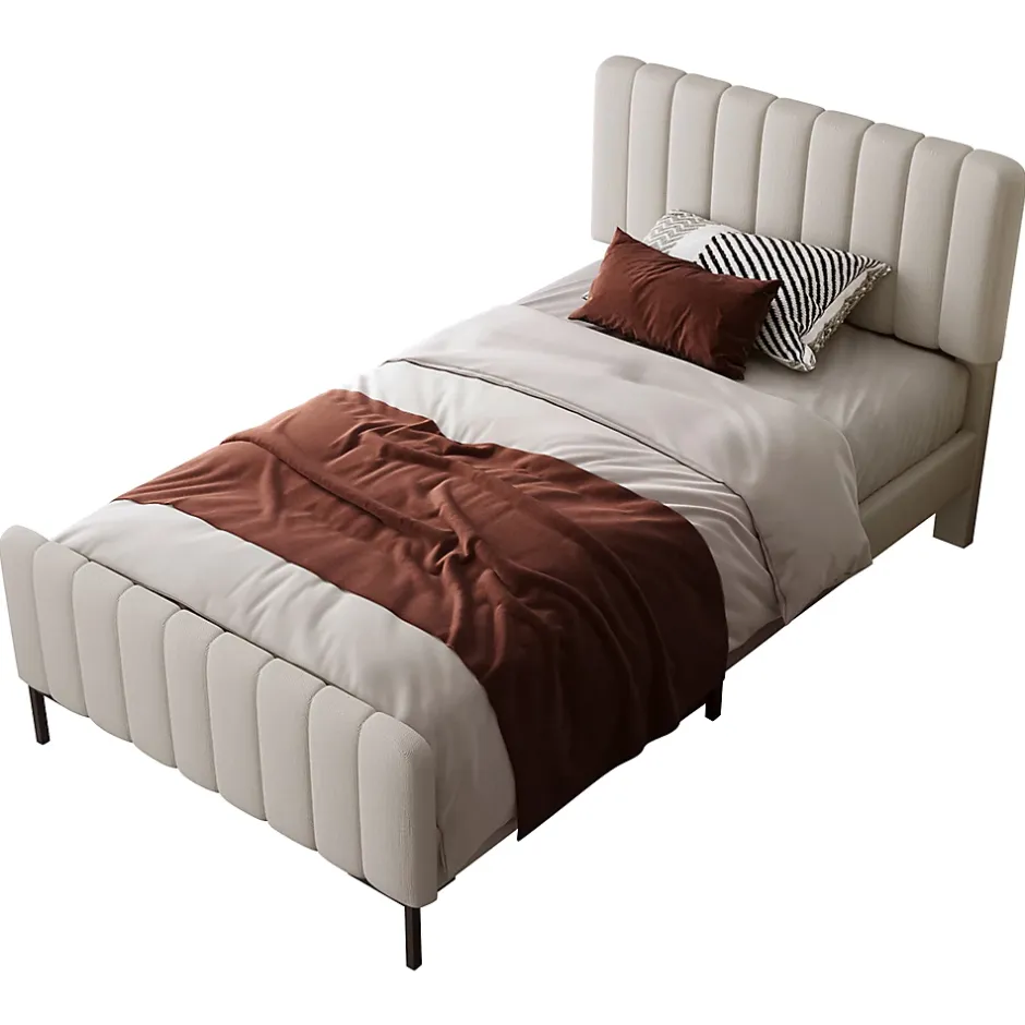 Okwish Lit simple 90x200 - Lit rembourré avec cadre en bois et métal - Lin - Sans Matelas - Beige Hot
