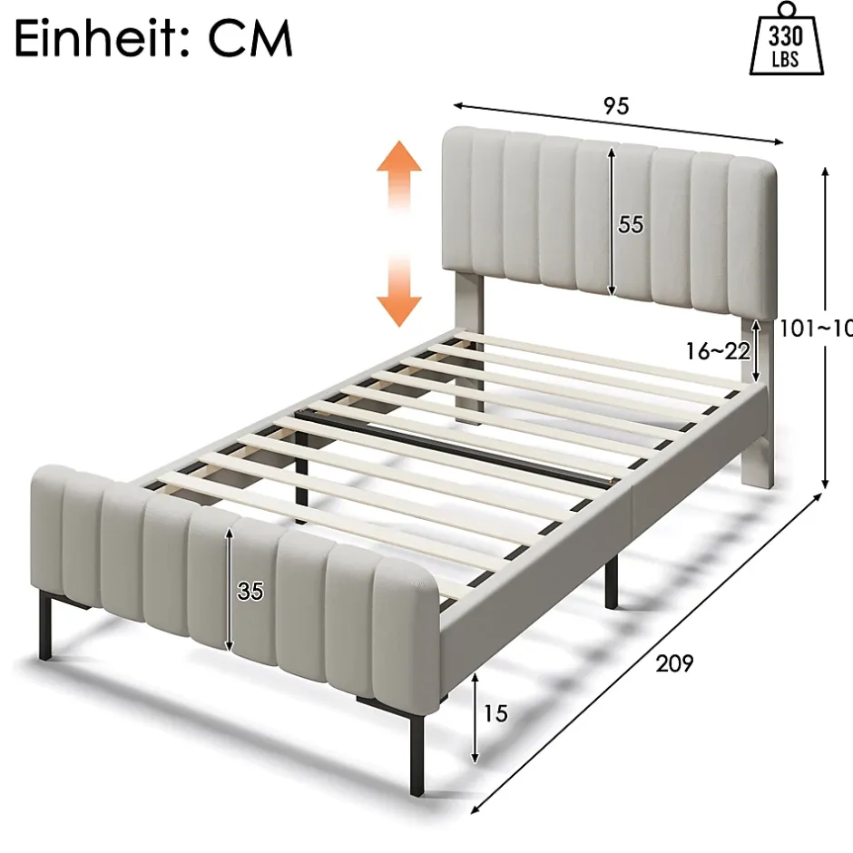 Okwish Lit simple 90x200 - Lit rembourré avec cadre en bois et métal - Lin - Sans Matelas - Beige Hot