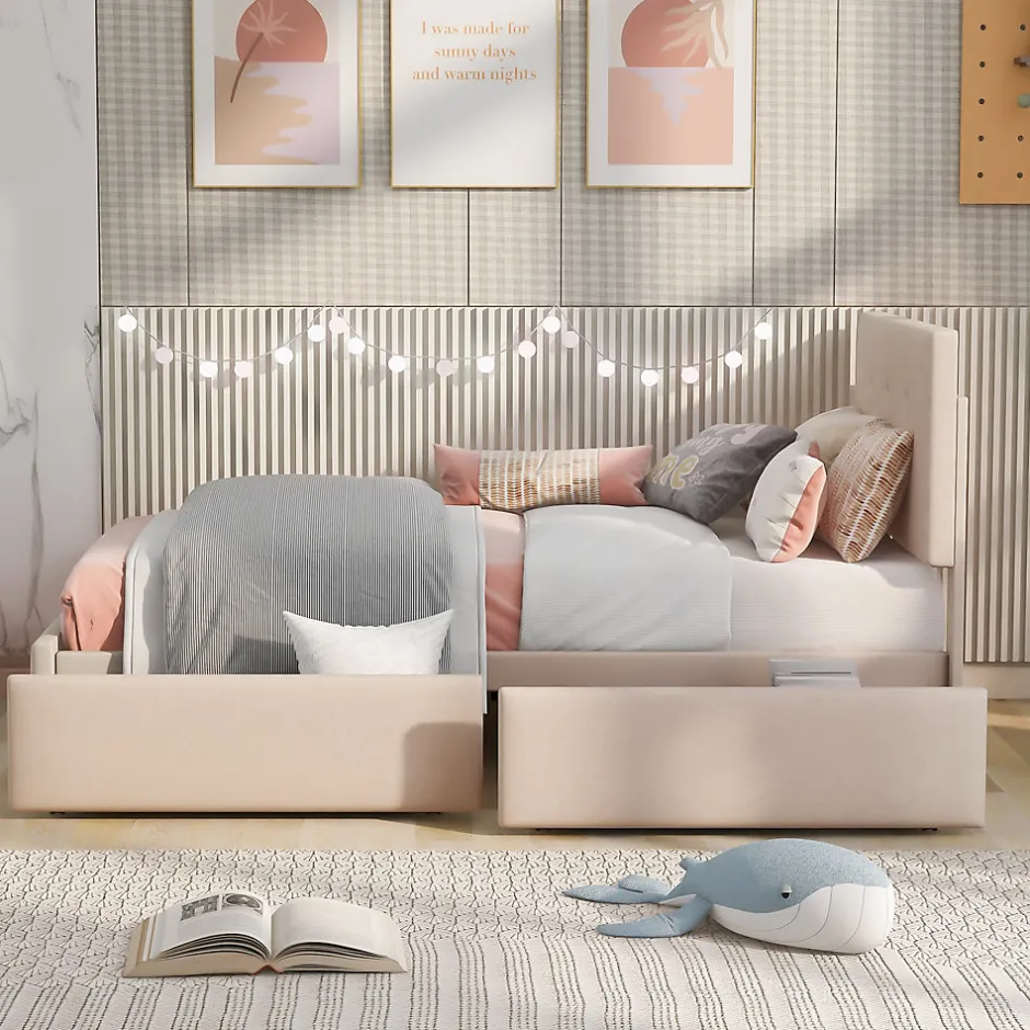 Enfant Okwish Lit Simple 90x200 cm - avec 2 Tiroirs, Sans Matelas, Lit Confortable en Velours Doux pour enfant ou Adulte, Rose