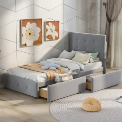 Okwish Lit Simple 90x200 cm - avec 2 Tiroirs Pratique, Sans Matelas, Lit Confortable en Velours Gris Sale