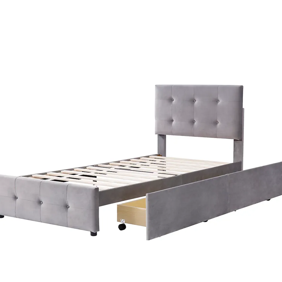 Okwish Lit Simple 90x200 cm - avec 2 Tiroirs Pratique, Sans Matelas, Lit Confortable en Velours Gris Sale