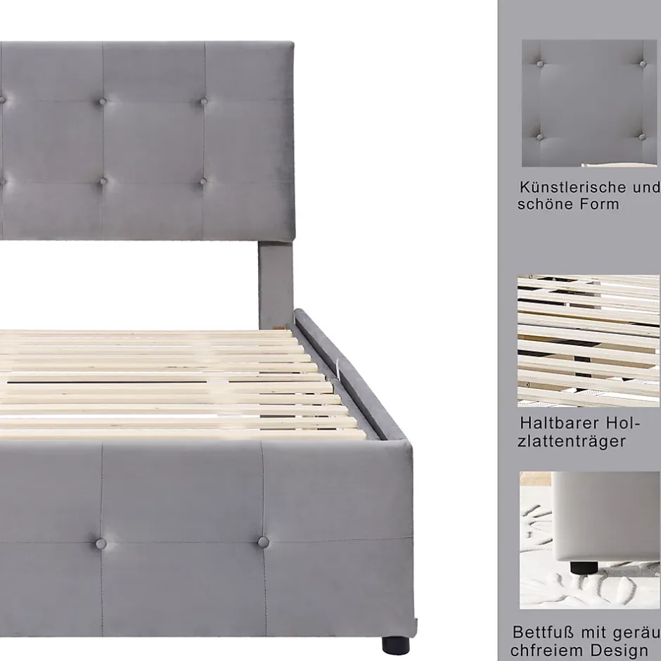 Okwish Lit Simple 90x200 cm - avec 2 Tiroirs Pratique, Sans Matelas, Lit Confortable en Velours Gris Sale