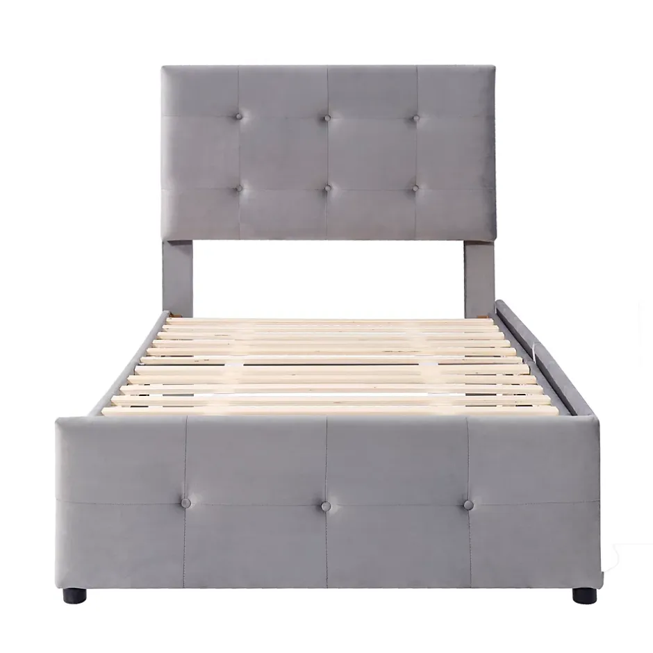 Okwish Lit Simple 90x200 cm - avec 2 Tiroirs Pratique, Sans Matelas, Lit Confortable en Velours Gris Sale