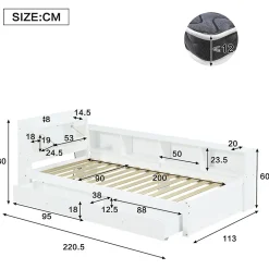 Okwish Lit Simple 90x200 cm - avec Rangement, Tiroirs sous le Lit, Chargeur et Lumière Intégrée, en MDF Blanc, Sans Matelas Sale
