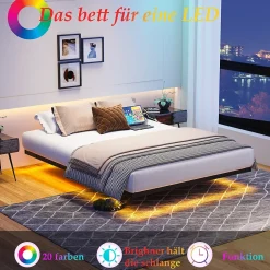 Okwish Lit Simple 120x200 cm - Lit Ado Metal avec Éclairage LED et Ports USB, Contrôle Télécommande App, Noir, sans Matelas Sale