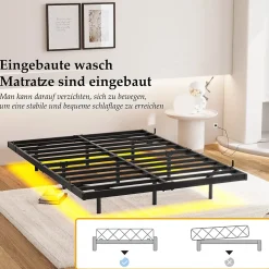 Okwish Lit Simple 120x200 cm - Lit Ado Metal avec Éclairage LED et Ports USB, Contrôle Télécommande App, Noir, sans Matelas Sale