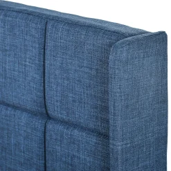 Okwish Lit simple 90x200 cm - Lit adulte capitonné avec sommier à lattes - Lin - Sans Matelas - Bleu