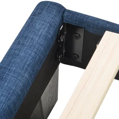 Okwish Lit simple 90x200 cm - Lit adulte capitonné avec sommier à lattes - Lin - Sans Matelas - Bleu