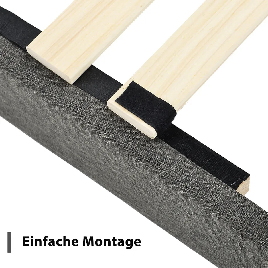 Okwish Lit simple 90x200 cm - Lit adulte capitonné avec tête de lit - Lin - Sans Matelas - Gris Foncé New
