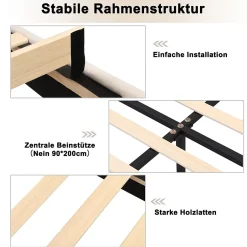 Okwish Lit Simple 90x200 cm - Lit Capitonné en Velours avec Tête de Lit Coquillage et Banquette de Rangement - Sans Matelas - Beige