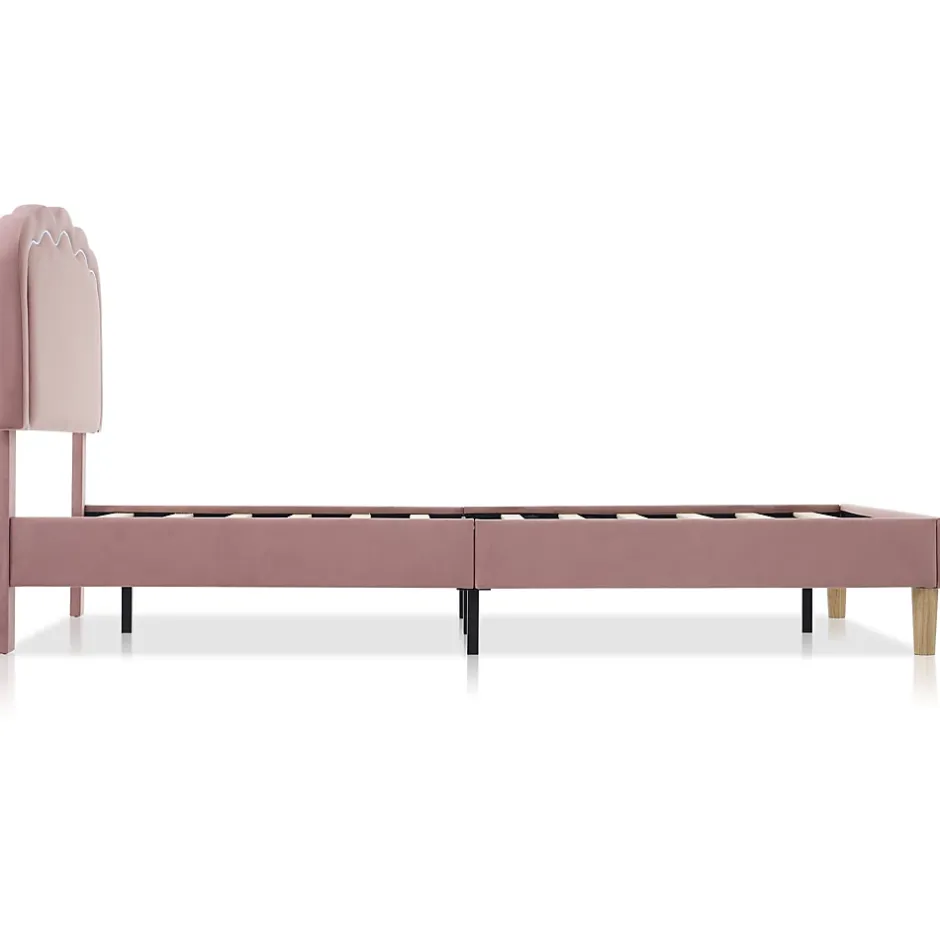 Okwish Lit simple 90x190 cm - Lit capitonné avec tête de lit LED réglable - Velours - Sans Matelas - Rose Sale