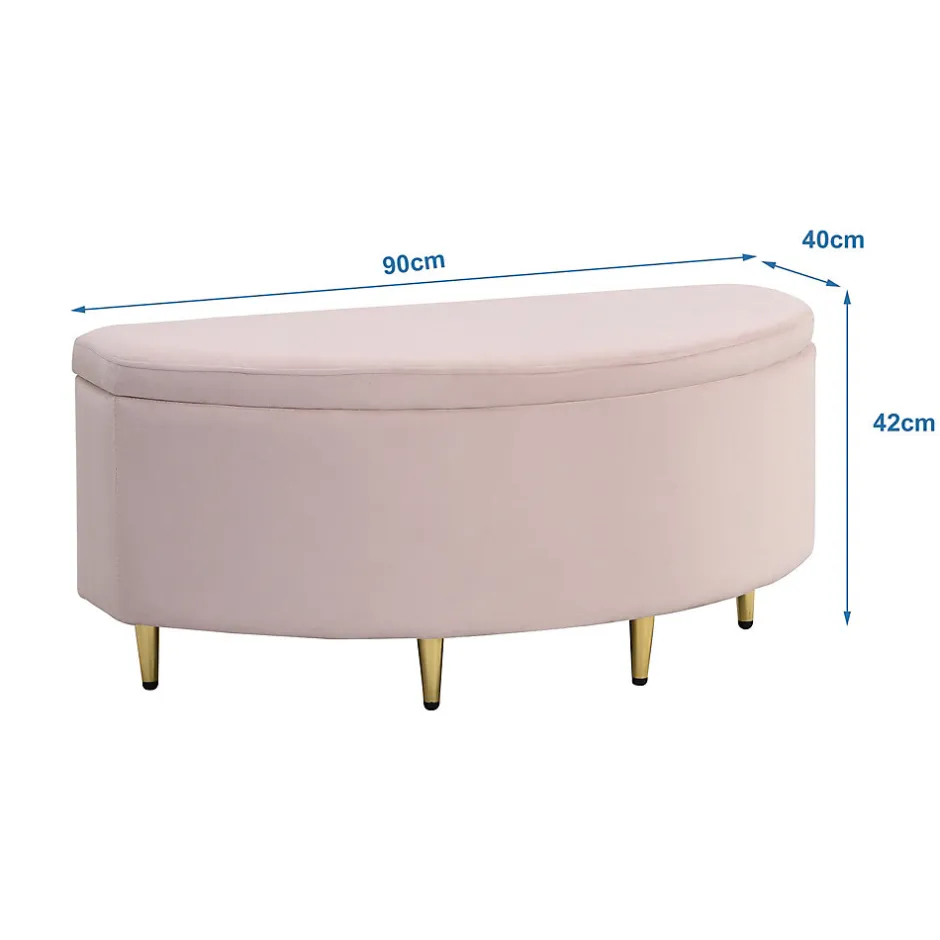 Okwish Lit Simple 90x200 cm - Lit Capitonné en Velours avec Tête de Lit Coquillage et Banquette de Rangement - Sans Matelas - Rose