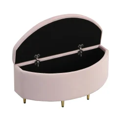 Okwish Lit Simple 90x200 cm - Lit Capitonné en Velours avec Tête de Lit Coquillage et Banquette de Rangement - Sans Matelas - Rose