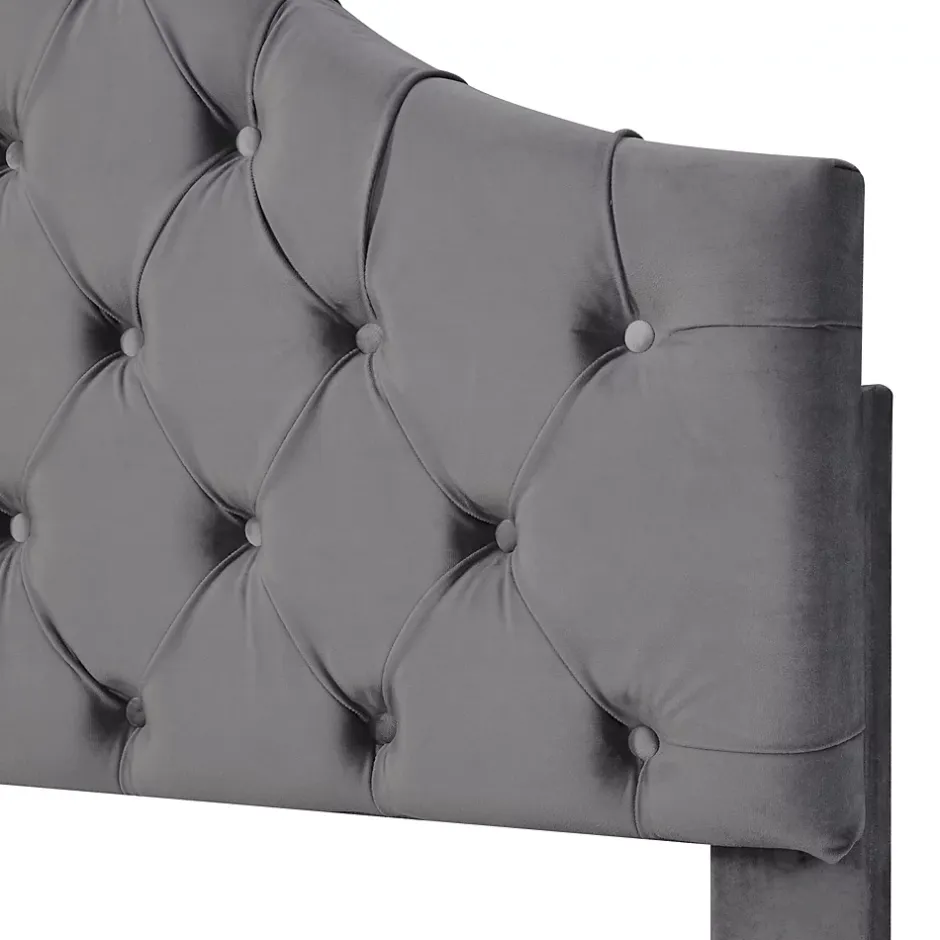 Okwish Lit Simple 90x200 cm - Lit Capitonné en Velours avec Tête de Lit Réglable, Sans Matelas - Gris Sale