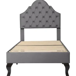 Okwish Lit Simple 90x200 cm - Lit Capitonné en Velours avec Tête de Lit Réglable, Sans Matelas - Gris Sale