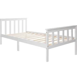 Okwish Lit simple 90x200 cm - Lit classique avec sommier à lattes - Pin et MDF - Sans matelas - Blanc Hot