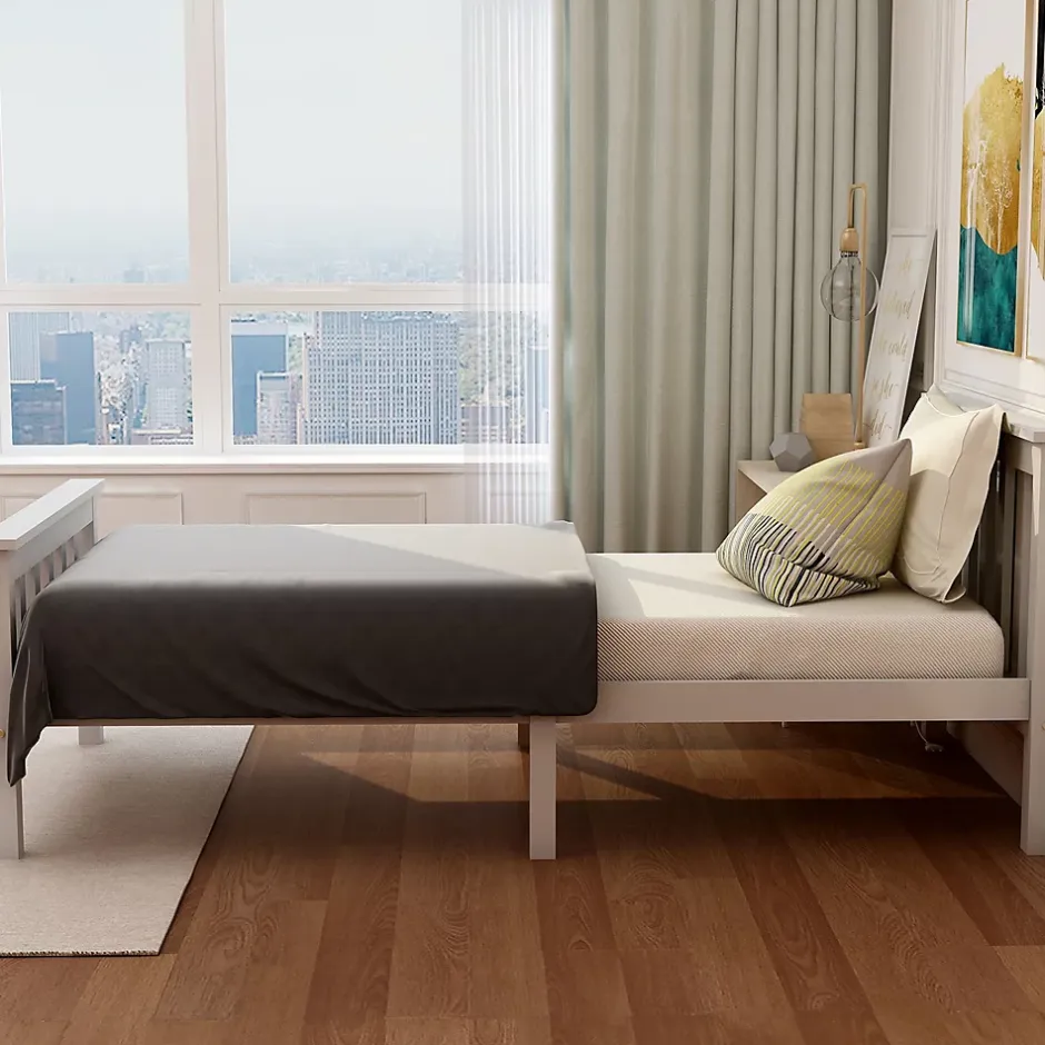 Okwish Lit simple 90x200 cm - Lit classique avec sommier à lattes - Pin et MDF - Sans matelas - Blanc Hot