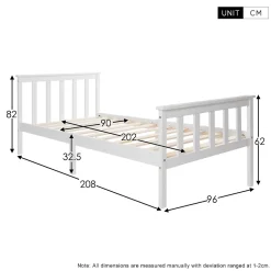 Okwish Lit simple 90x200 cm - Lit classique avec sommier à lattes - Pin et MDF - Sans matelas - Blanc Hot
