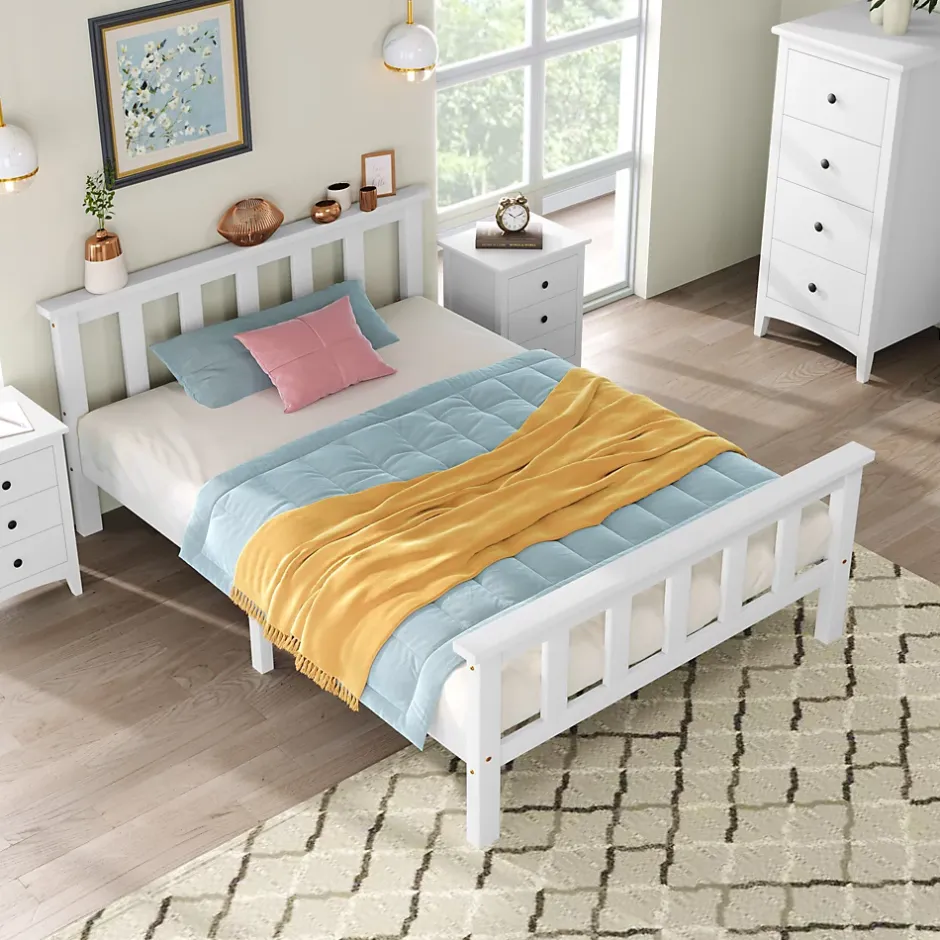 Okwish Lit simple 90x200 cm - Lit classique avec sommier à lattes - Pin et MDF - Sans matelas - Blanc Hot