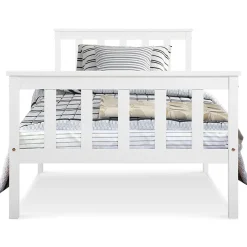 Okwish Lit simple 90x200 cm - Lit classique avec sommier à lattes - Pin et MDF - Sans matelas - Blanc Hot